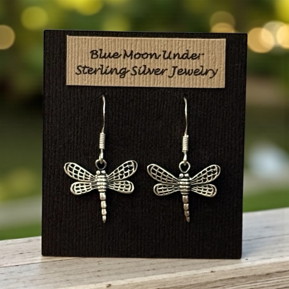 NWT 925 Sterling Silver Dragonfly Filigree Dangle Earrings! Hypoallergenic! NEW! - Picture 5 of 6